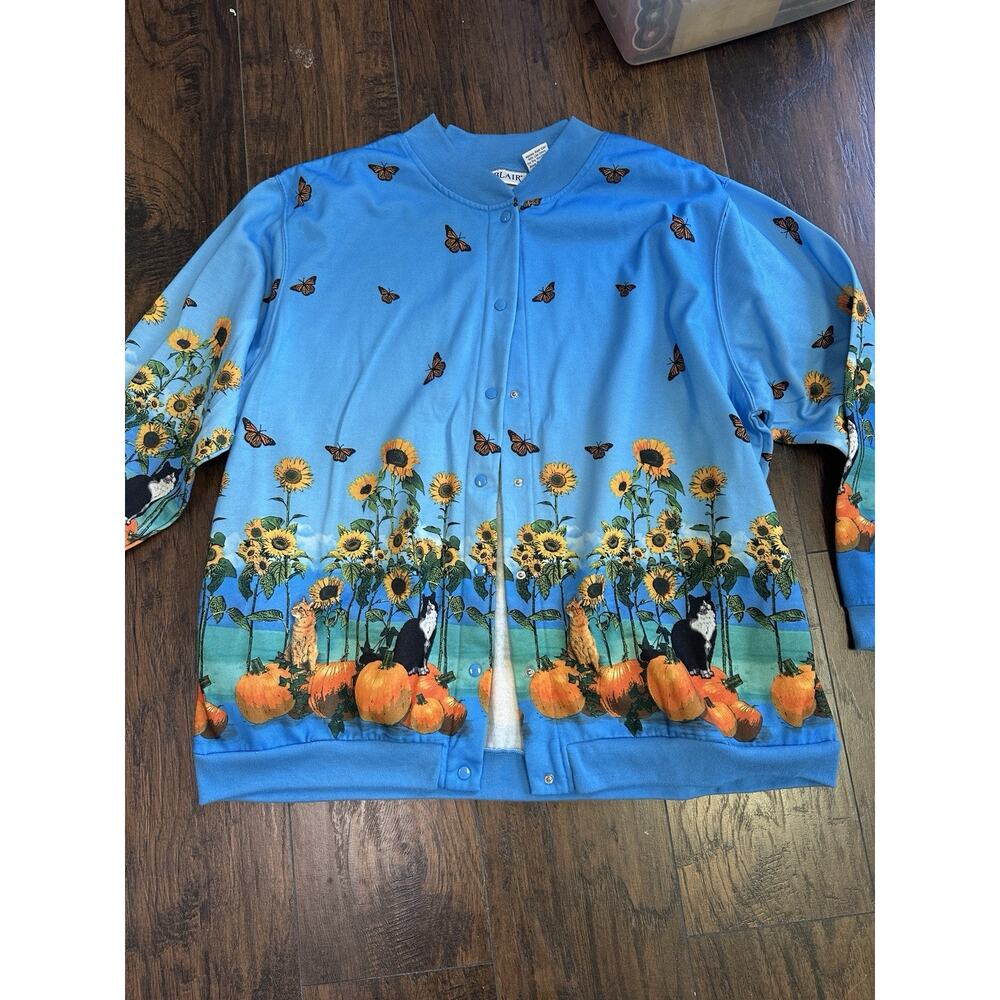 Vintage Blair Fall Crazy for Pumpkins‎ & Cats Button Snap Sweater Size 2XL